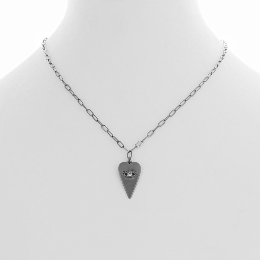 SOLD - Chic Paperclip Evil Eye Heart Choker Necklace - Picture 4 of 8